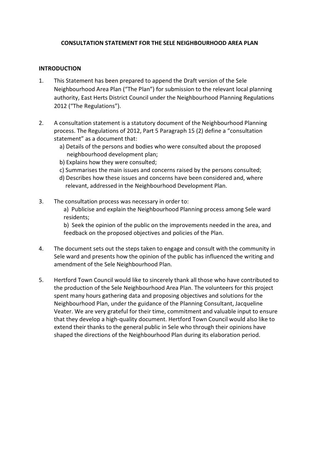 Consultation Statement for the Sele Neighbourhood Area Plan