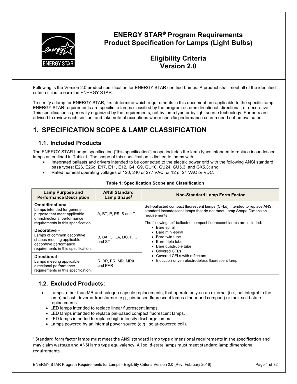 ENERGY STAR Lamps V2.0 Revised Spec