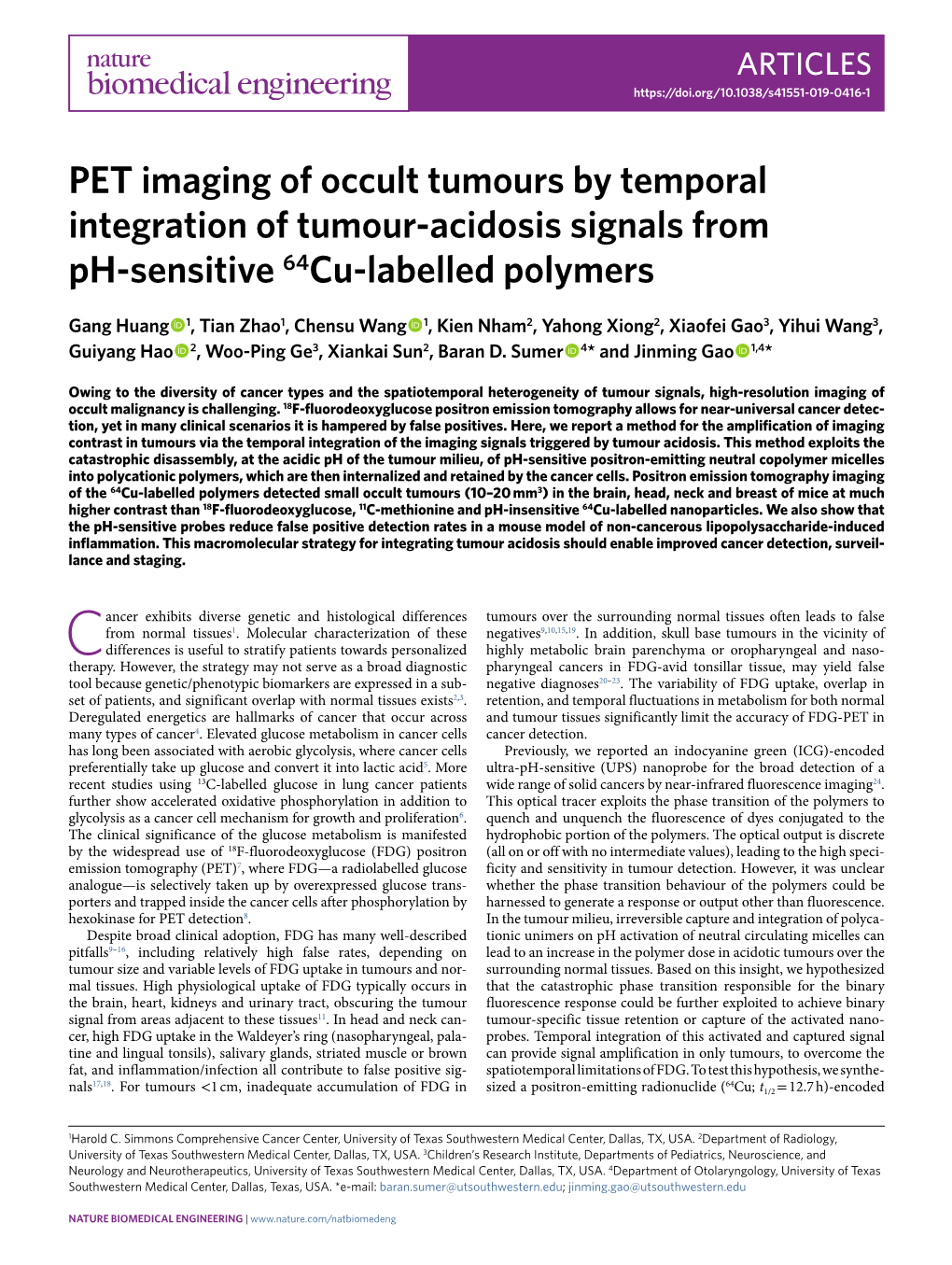 PET Imaging of Occult Tumours by Temporal Integration of Tumour-Acidosis Signals from Ph-Sensitive 64Cu-Labelled Polymers