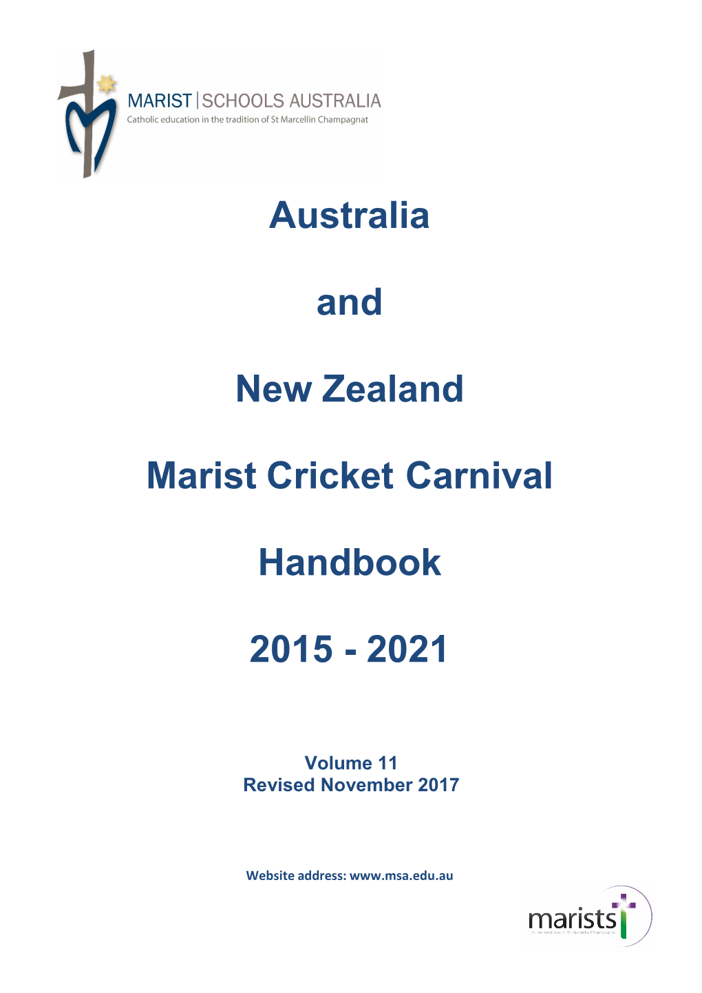 Australia and New Zealand Marist Cricket Carnival Handbook 2015