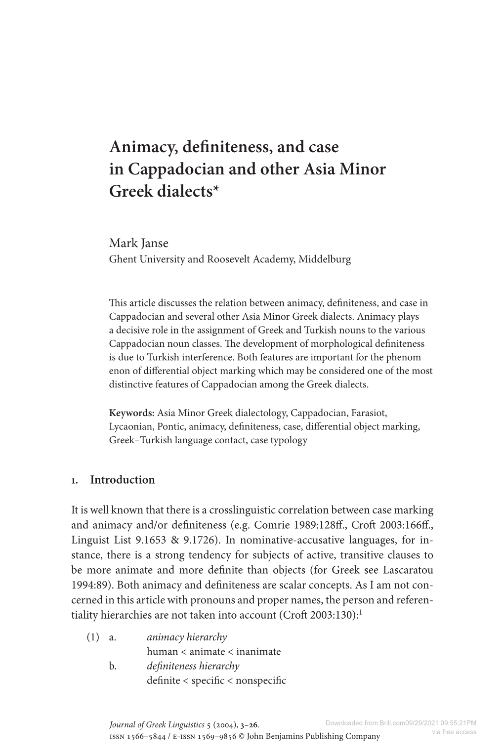 Animacy, Definiteness, and Case in Cappadocian and Other