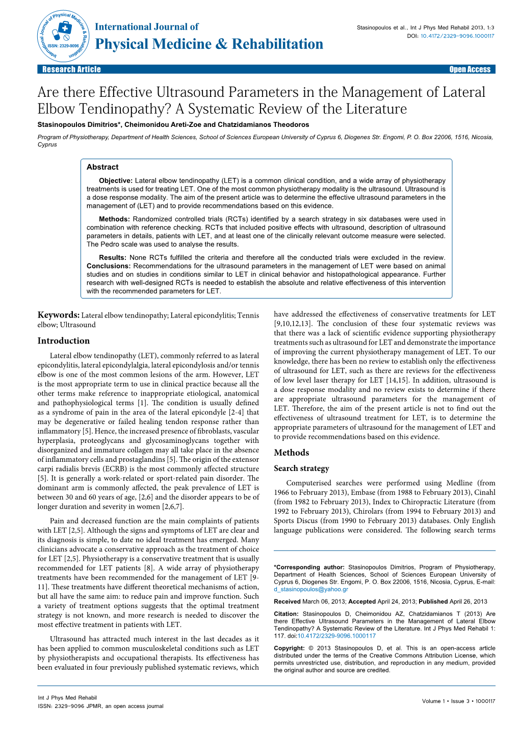 Are There Effective Ultrasound Parameters in the Management of Lateral Elbow Tendinopathy? a Systematic Review of the Literature