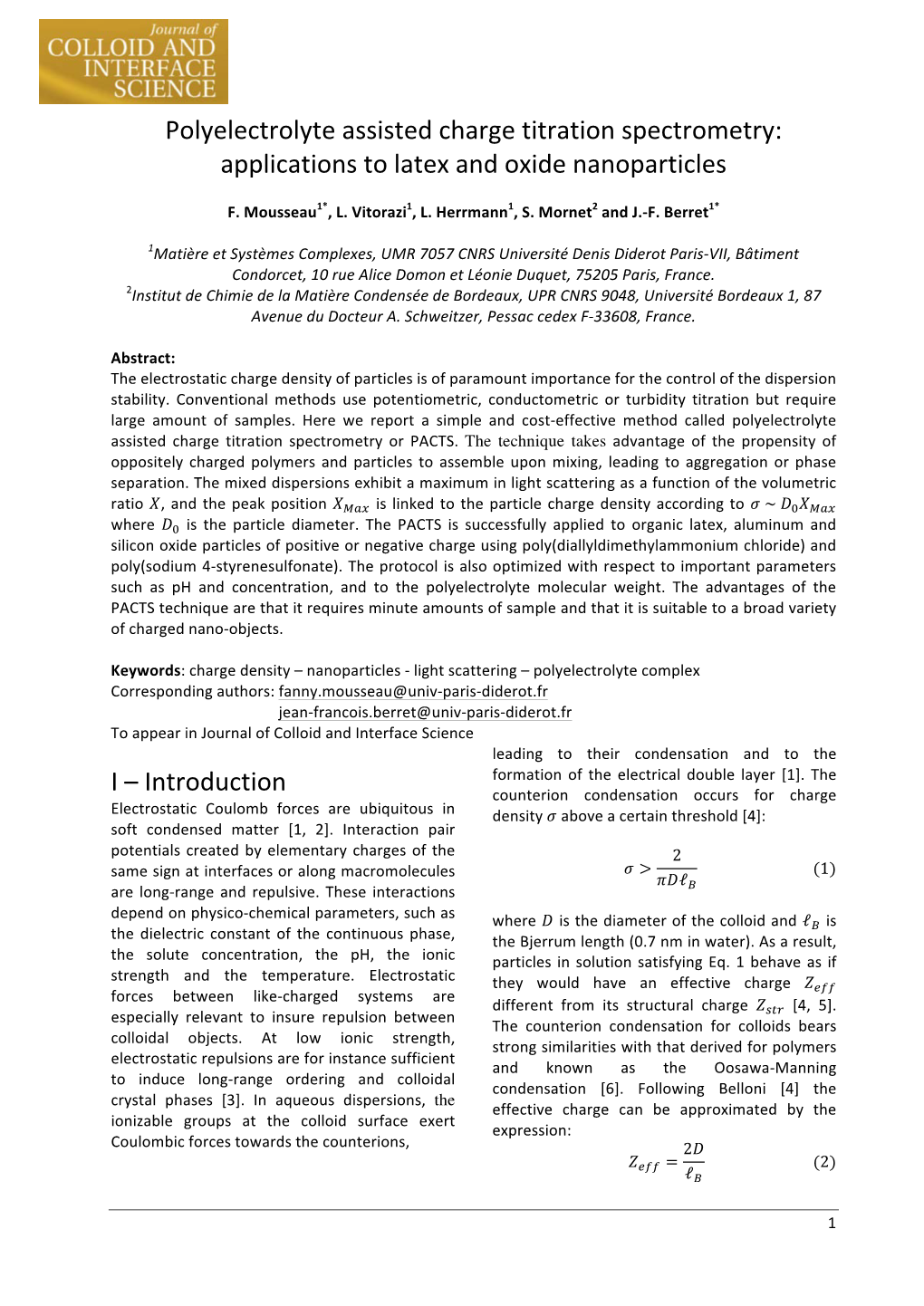 Polyelectrolyte Assisted Charge Titration Spectrometry: Applications to Latex and Oxide Nanoparticles