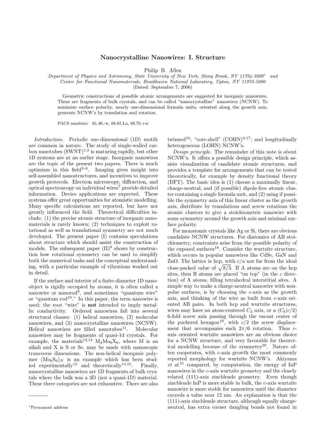 Nanocrystalline Nanowires: I. Structure