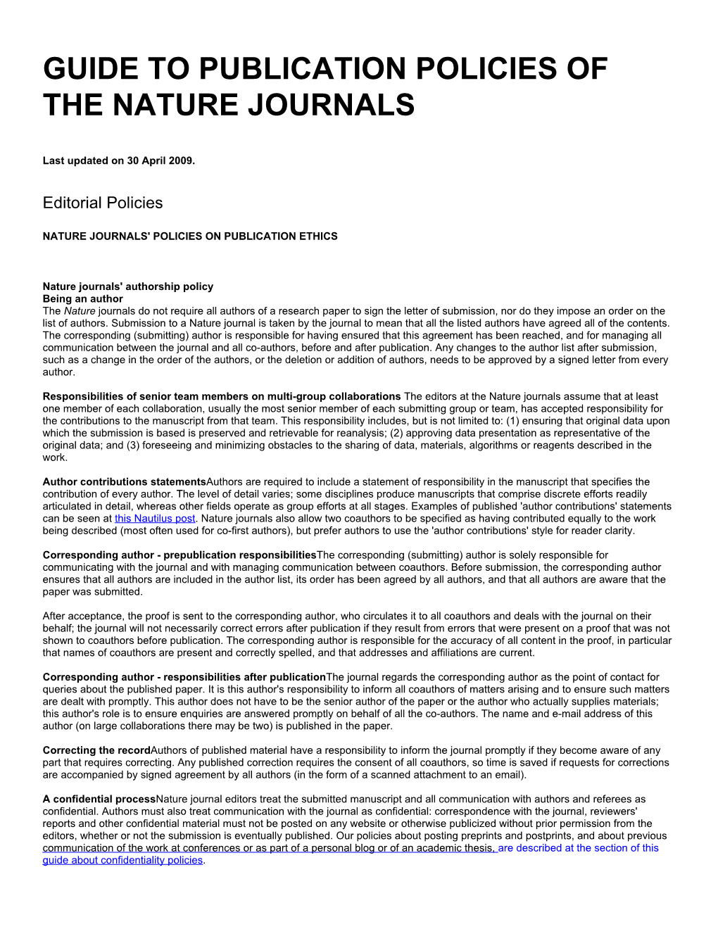 Guide to Publication Policies of the Nature Journals