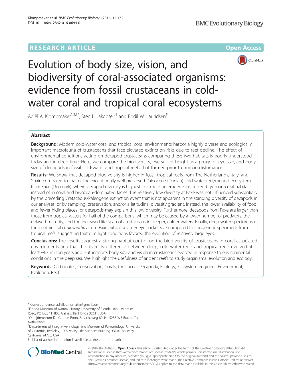 Evidence from Fossil Crustaceans in Cold-Water C