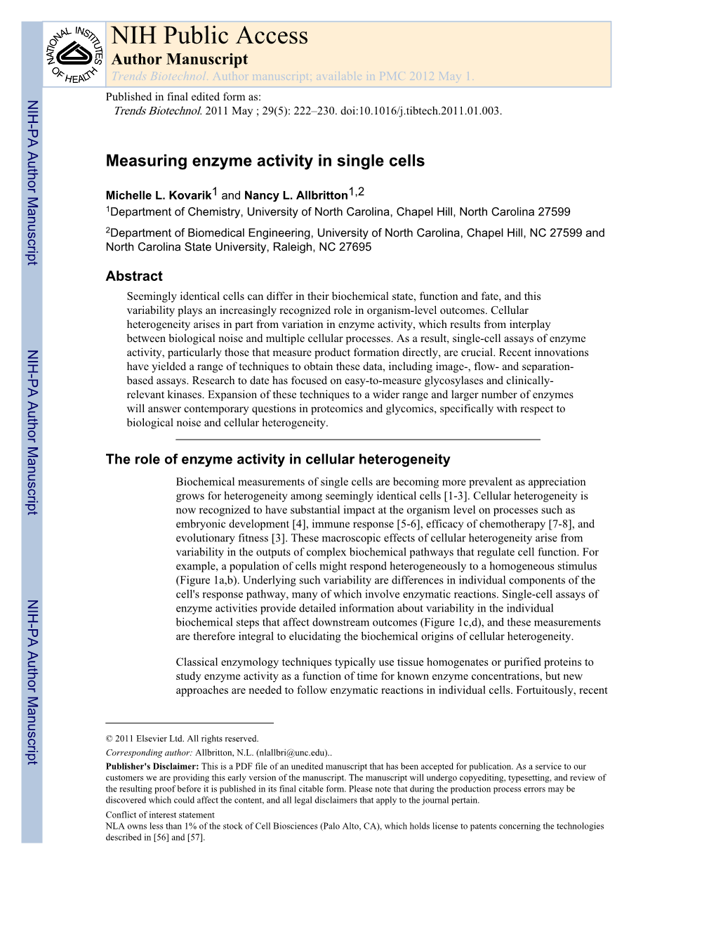 NIH Public Access Author Manuscript Trends Biotechnol