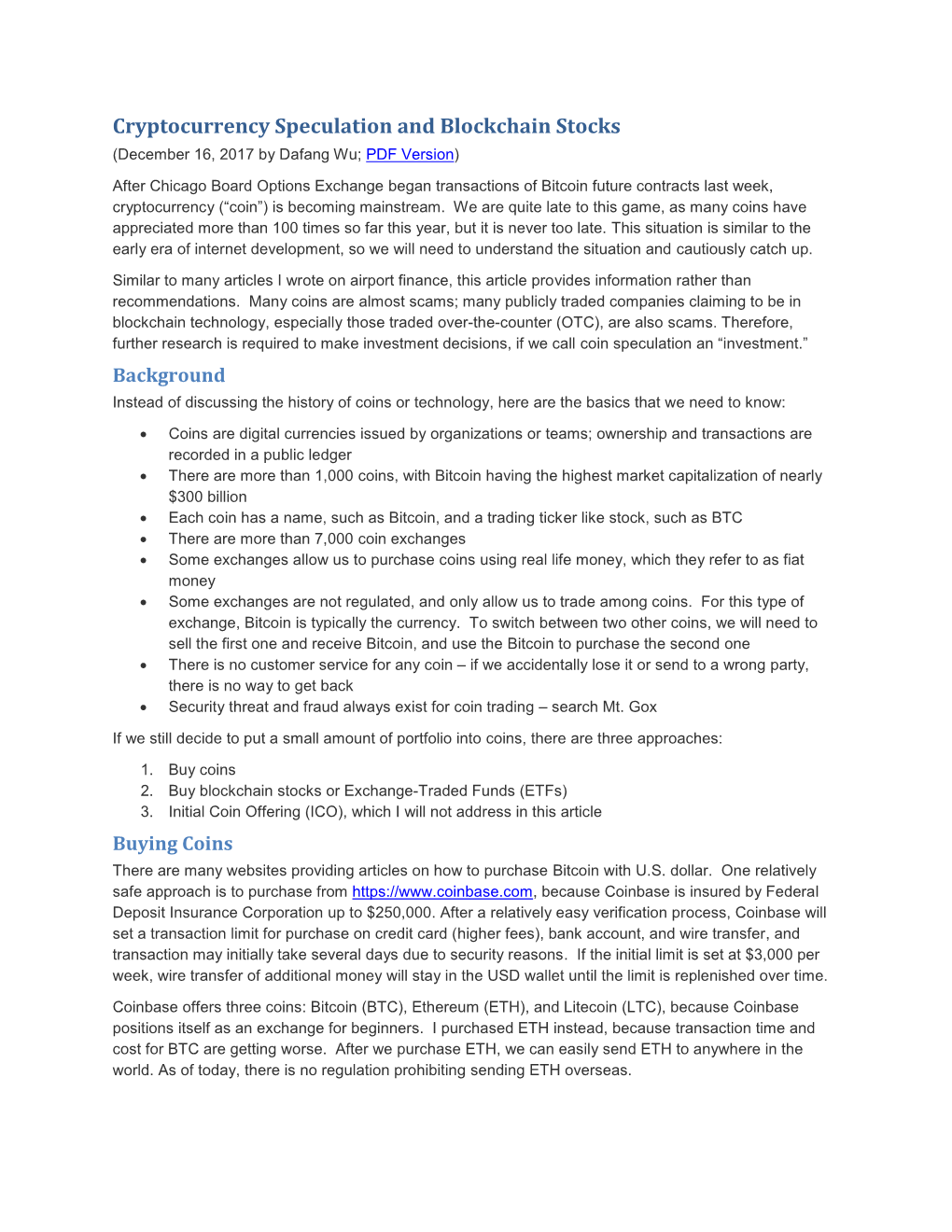 Cryptocurrency Speculation and Blockchain Stocks (December 16, 2017 by Dafang Wu; PDF Version)