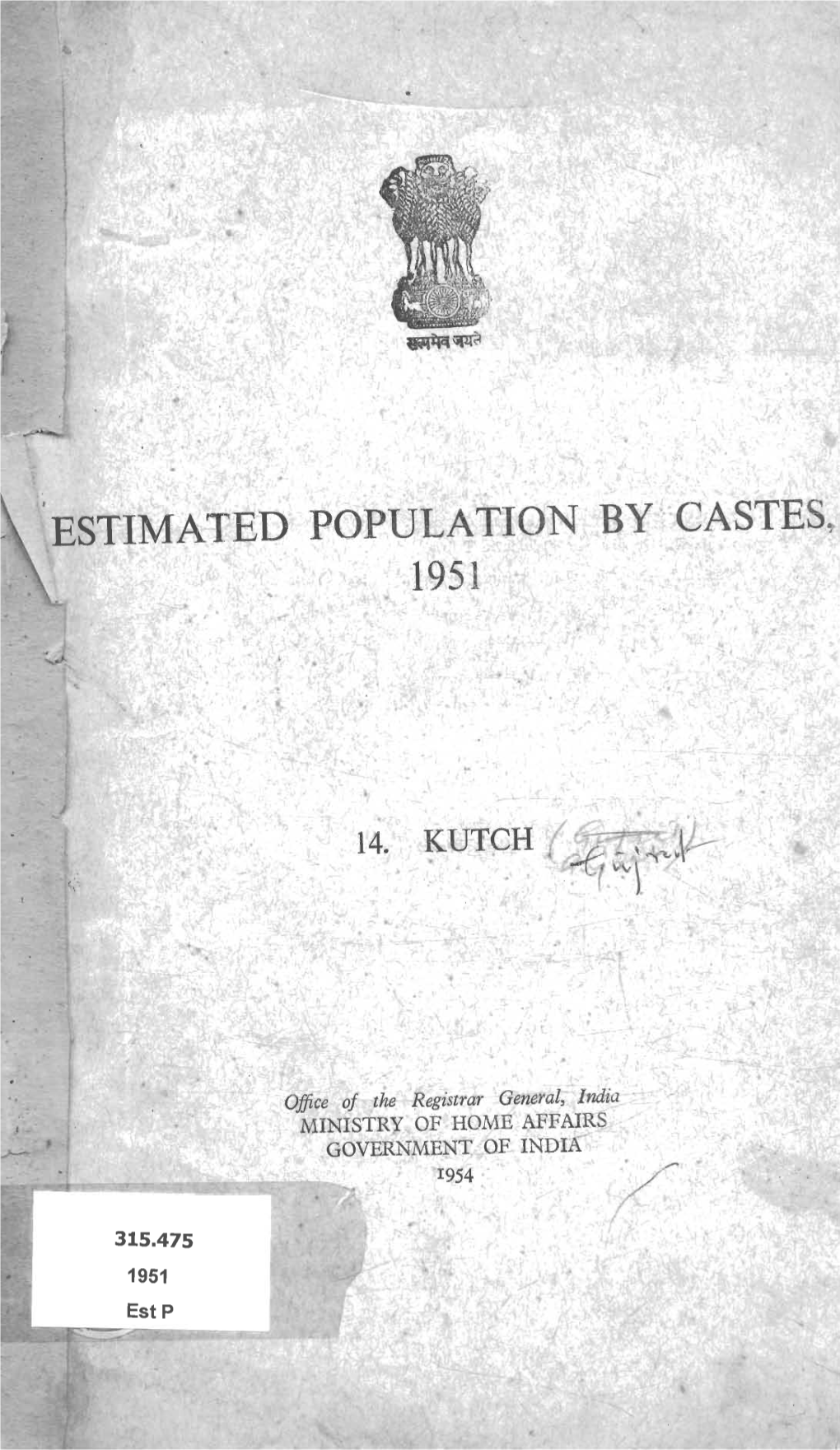 Estimated Population by Castes Kutch