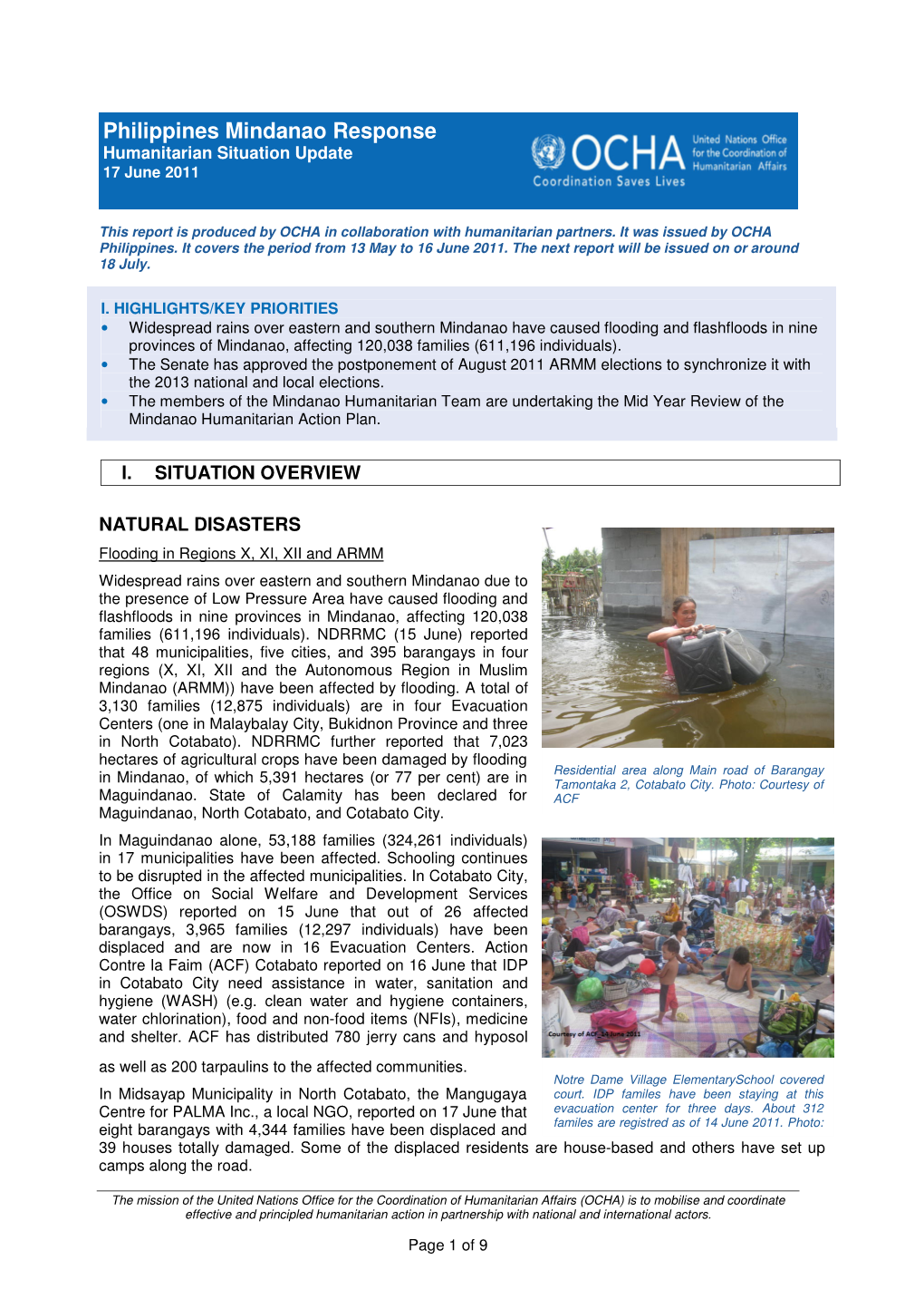 Philippines Mindanao Response Humanitarian Situation Update 17 June 2011