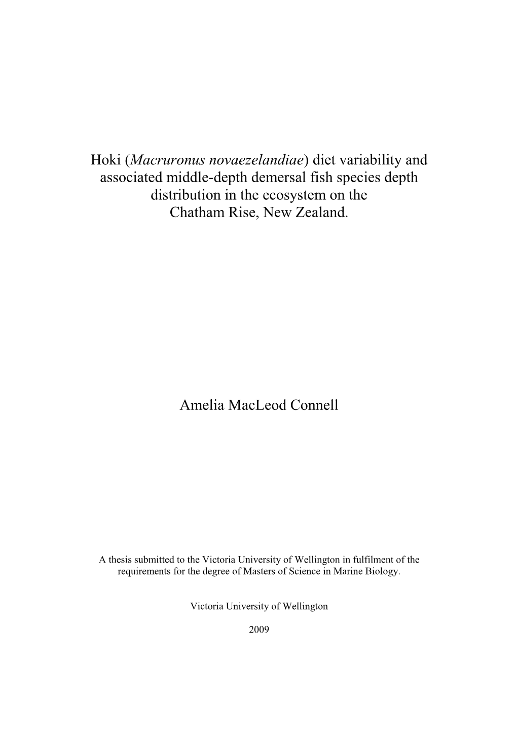 Macruronus Novaezelandiae ) Diet Variability and Associated Middle-Depth Demersal Fish Species Depth Distribution in the Ecosystem on the Chatham Rise, New Zealand