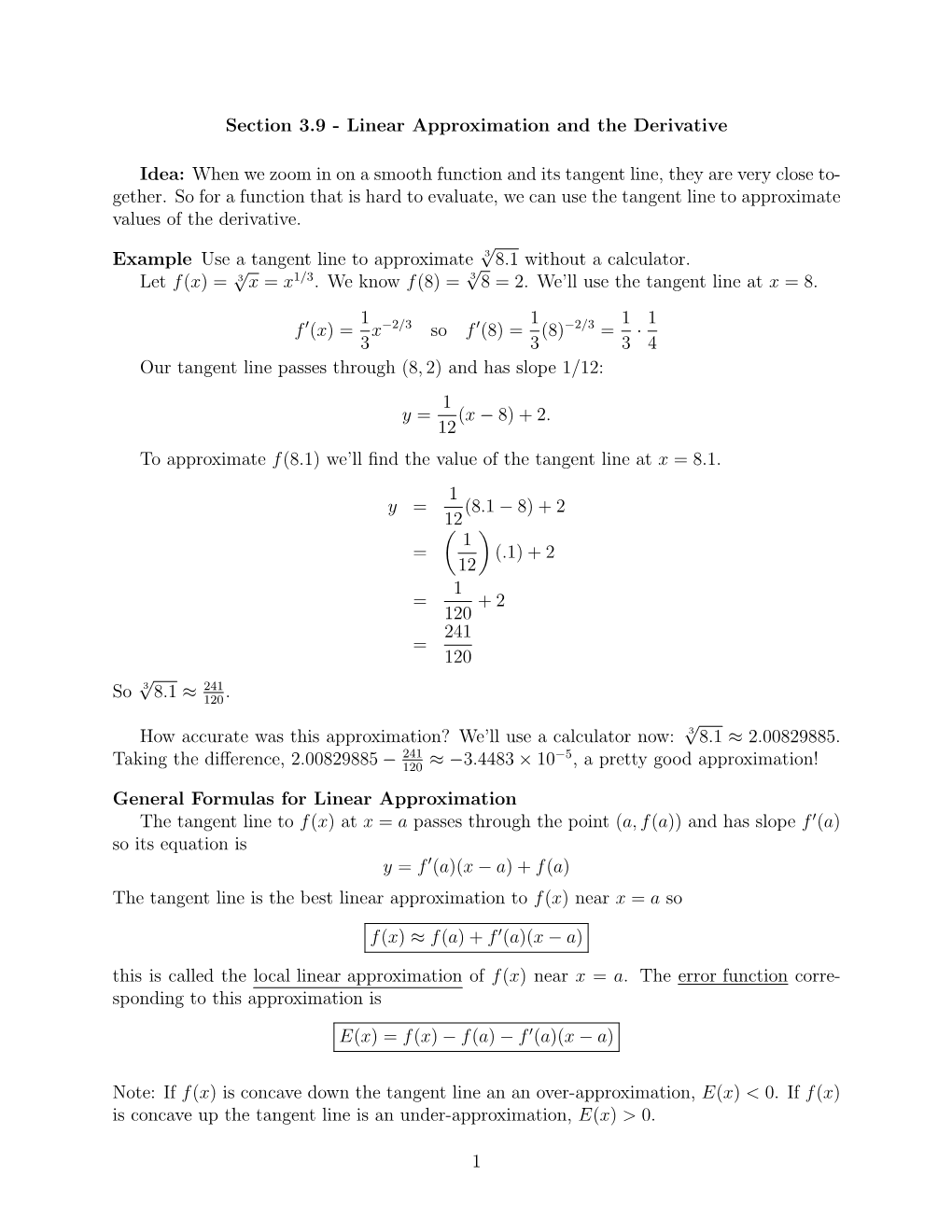 Linear Approximation of the Derivative