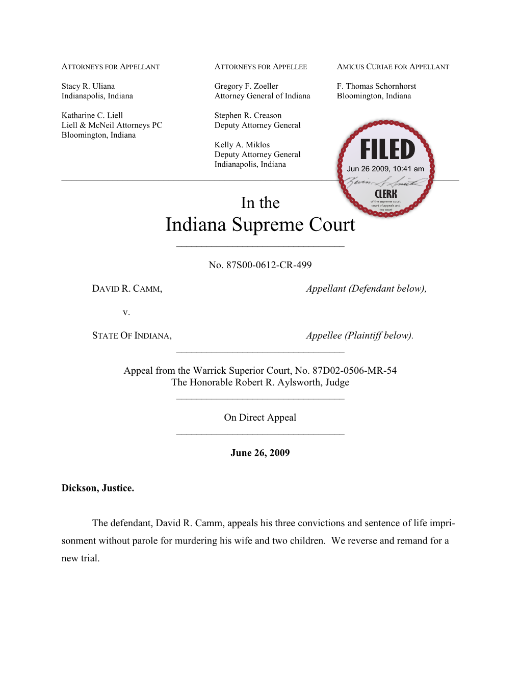 David R. Camm V. State of Indiana