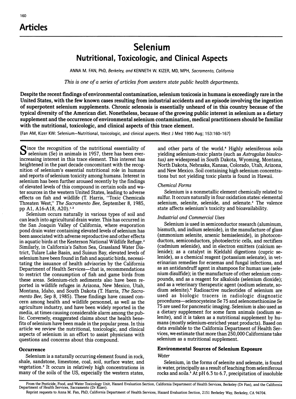 Selenium Nutritional, Toxicologic, and Clinical Aspects ANNA M