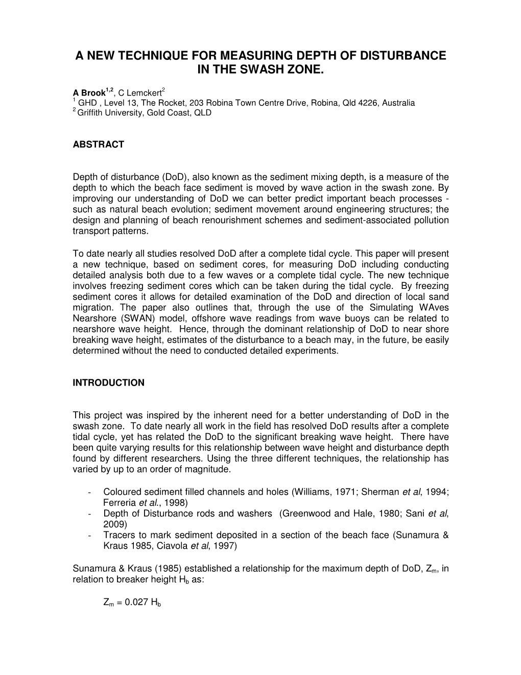 A New Technique for Measuring Depth of Disturbance in the Swash Zone