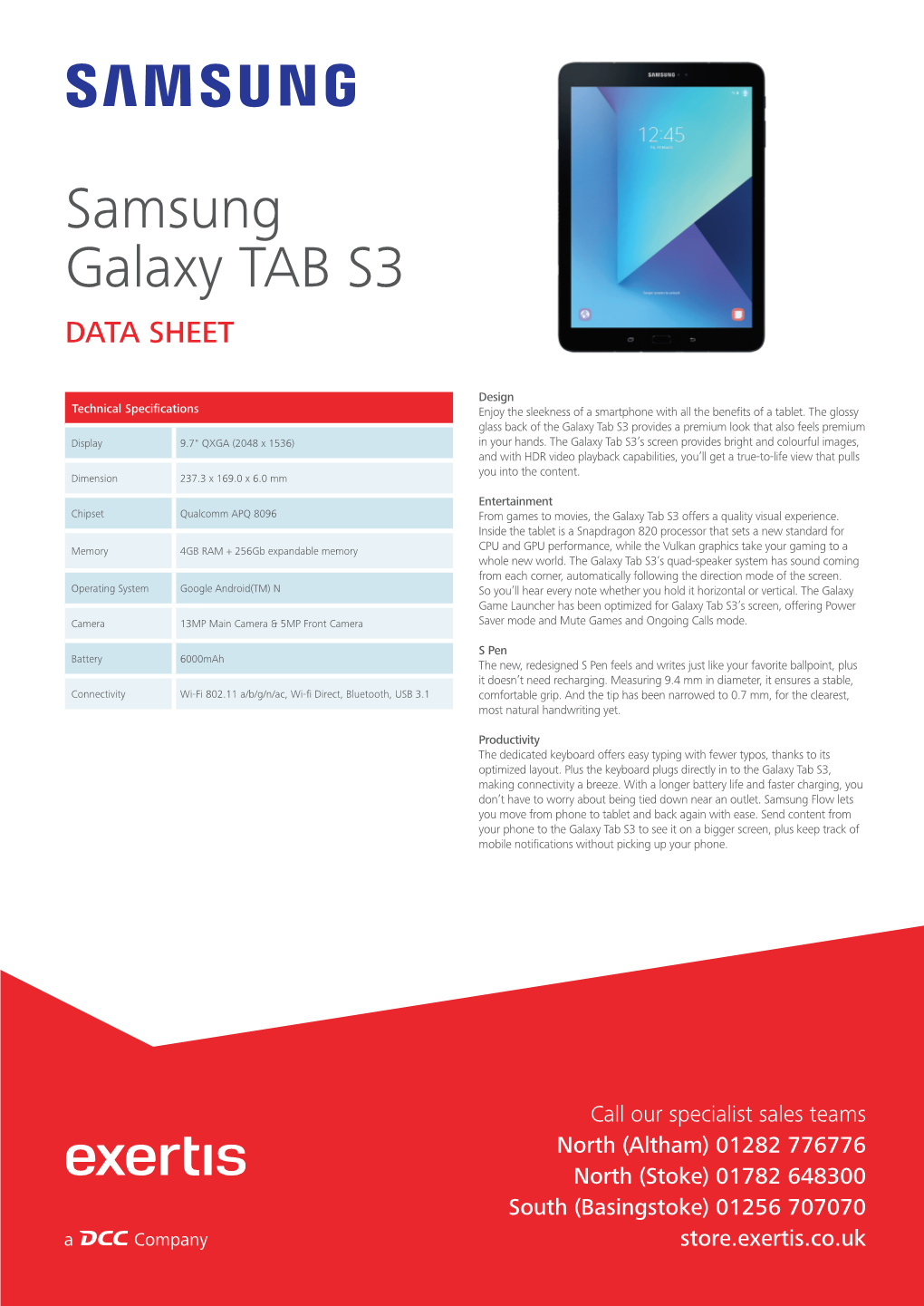 Samsung Galaxy TAB S3 DATA SHEET