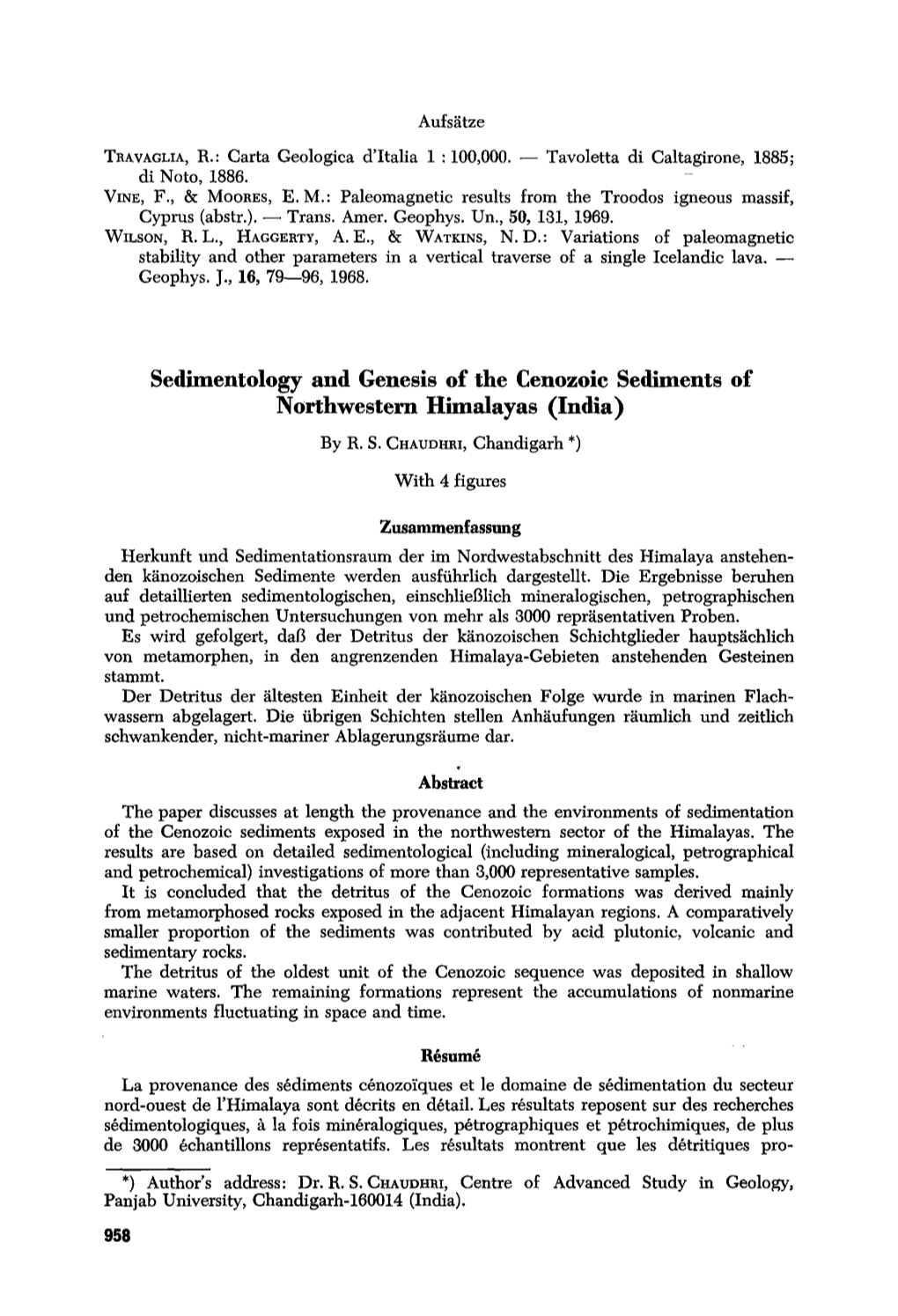 Sedimentology and Genesis of the Cenozoic Sediments of Northwestern Himalayas (India) by R