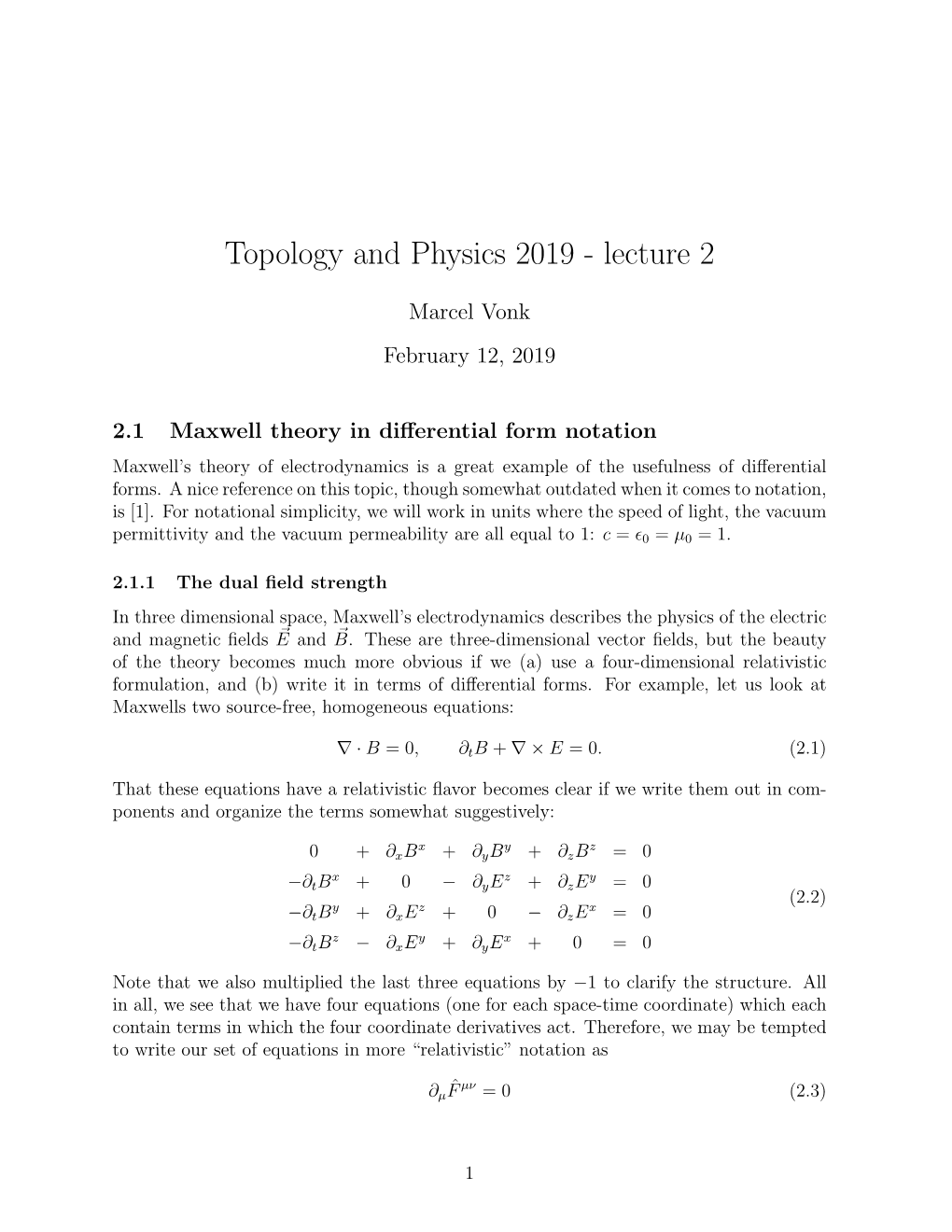 Topology and Physics 2019 - Lecture 2