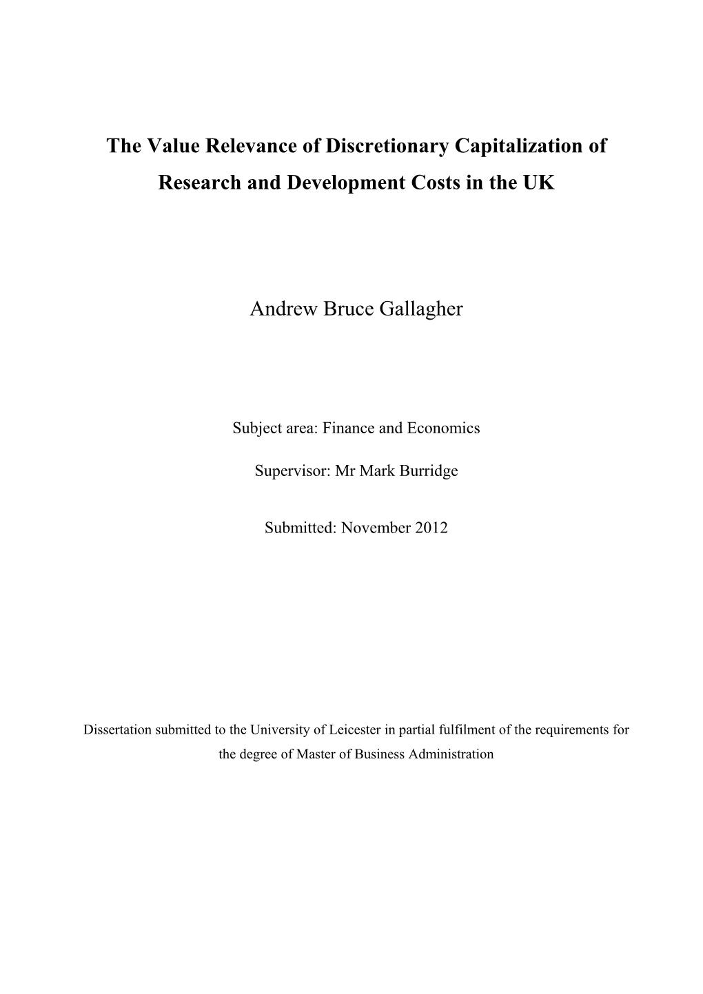 The Value Relevance of Discretionary Capitalization of Research and Development Costs