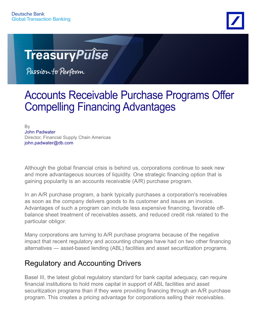 Accounts Receivable Purchase Programs Offer Compelling Financing Advantages
