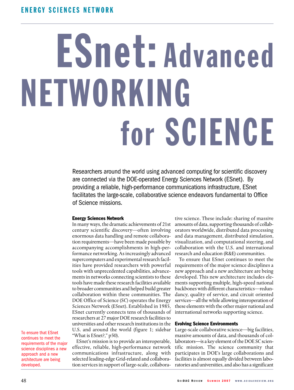 Esnet: Advanced NETWORKING for SCIENCE