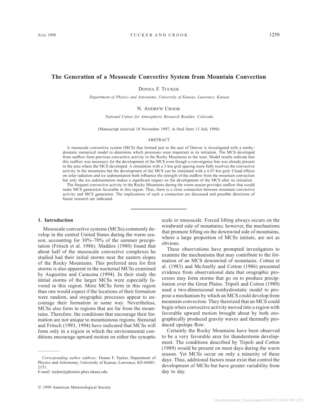 The Generation of a Mesoscale Convective System from Mountain Convection