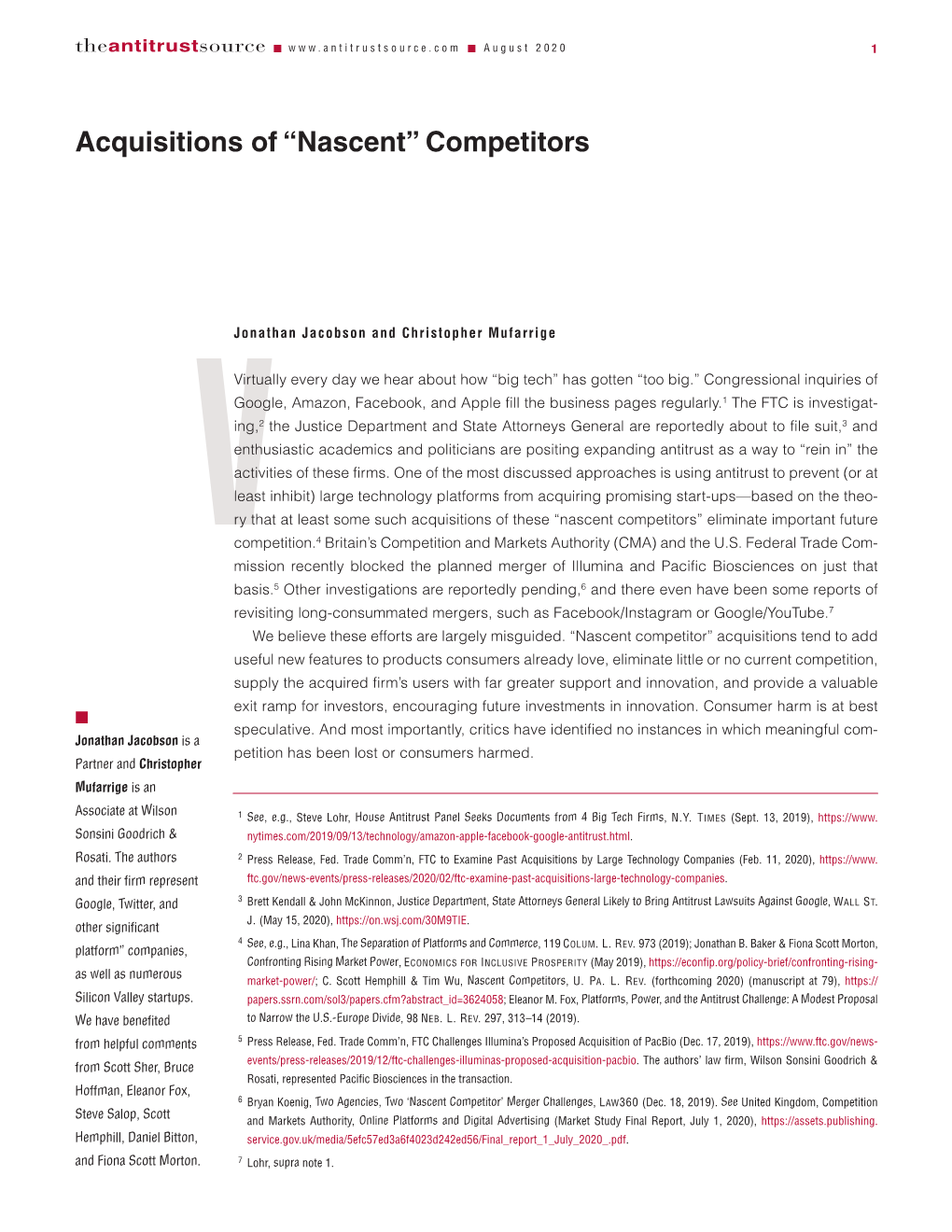 Acquisitions of “Nascent” Competitors
