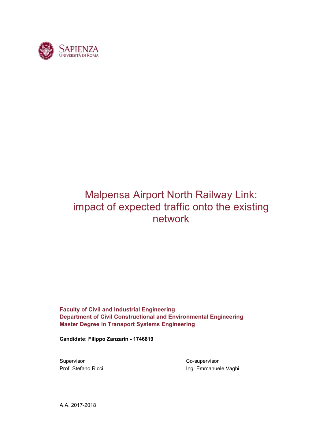 Malpensa Airport North Railway Link: Impact of Expected Traffic Onto the Existing Network