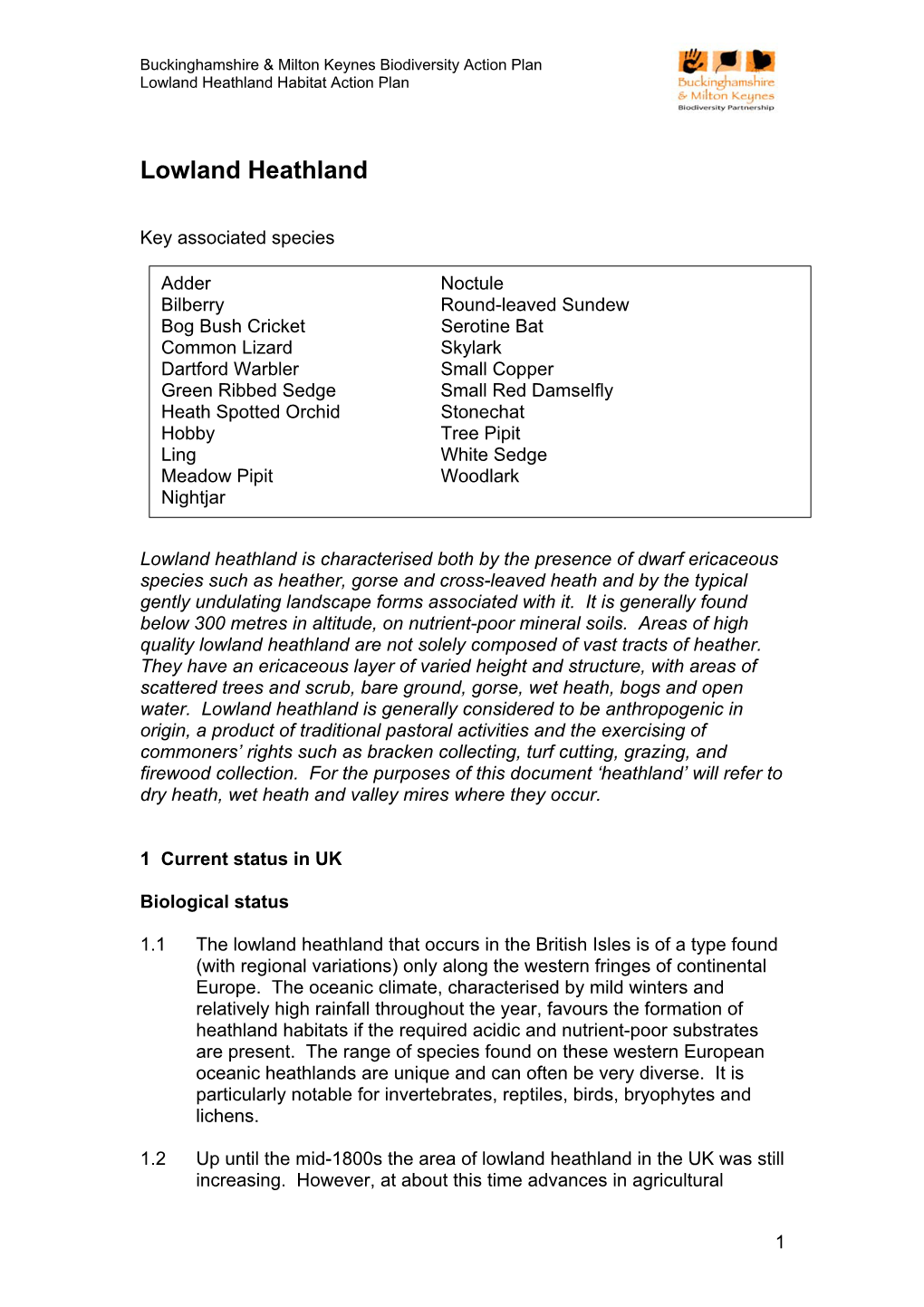 Lowland Heathland Habitat Action Plan