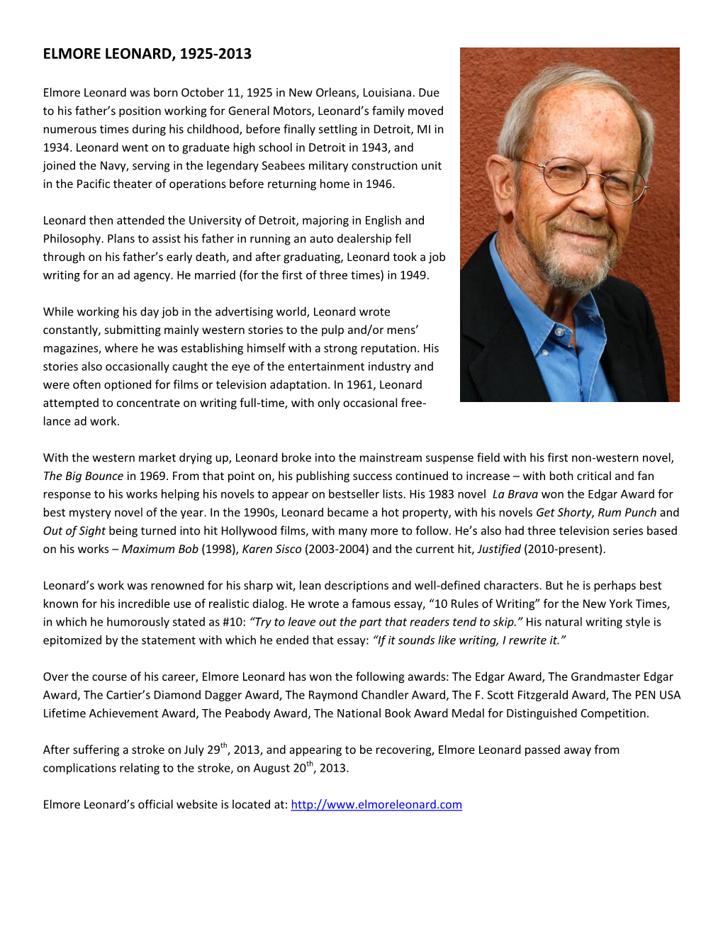 Elmore Leonard, 1925-2013