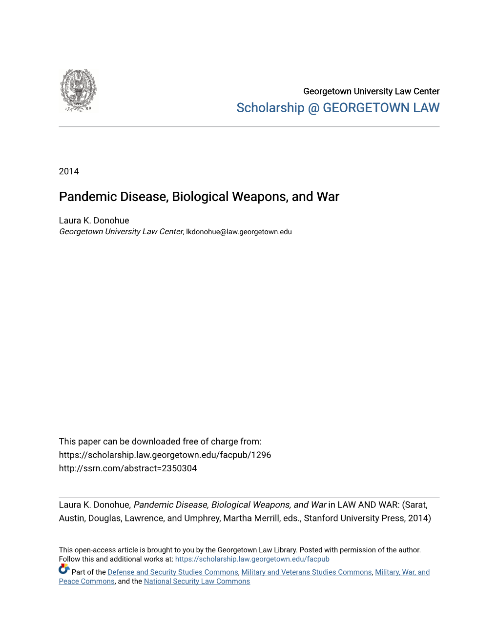 Pandemic Disease, Biological Weapons, and War