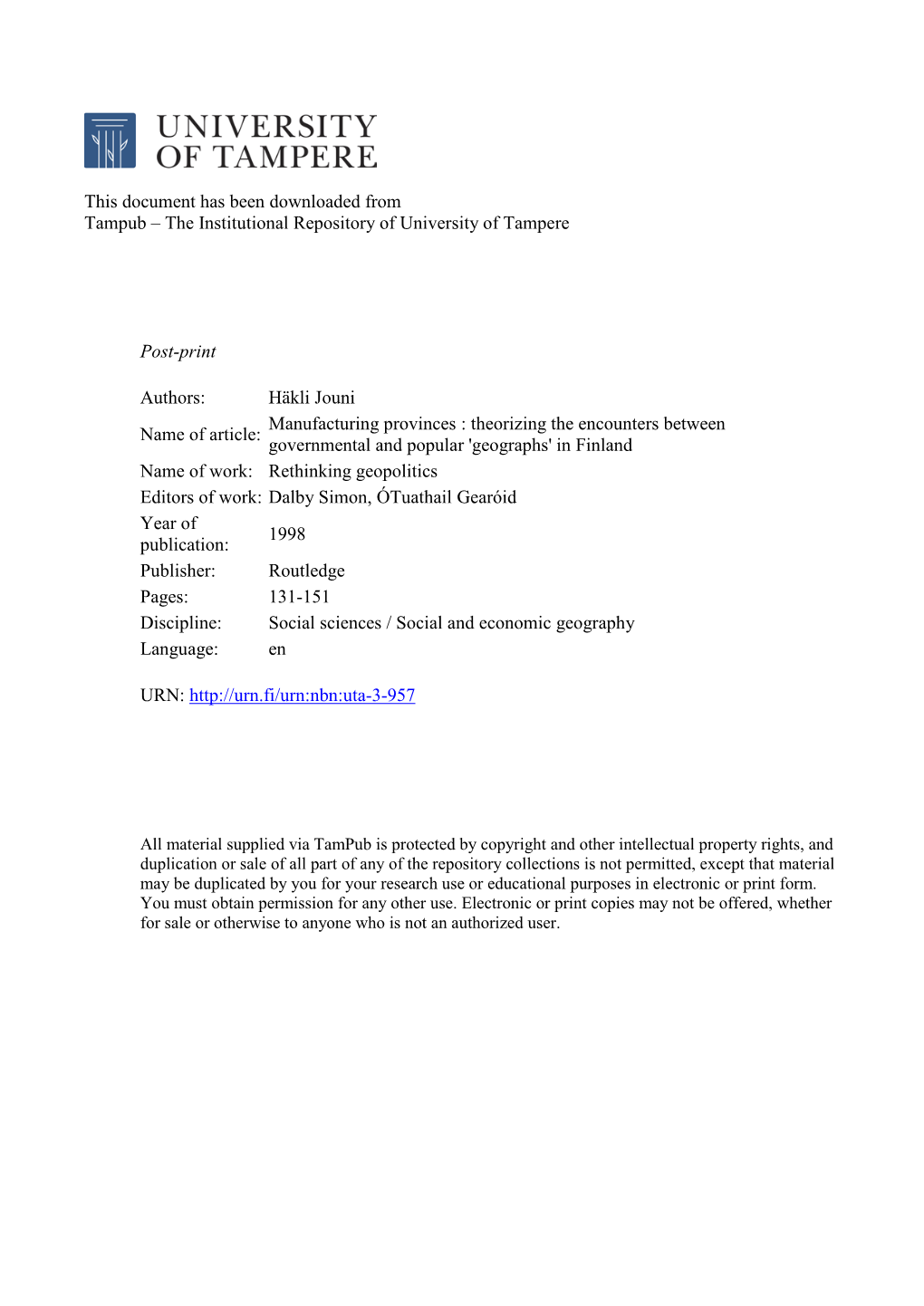 This Document Has Been Downloaded from Tampub – the Institutional Repository of University of Tampere