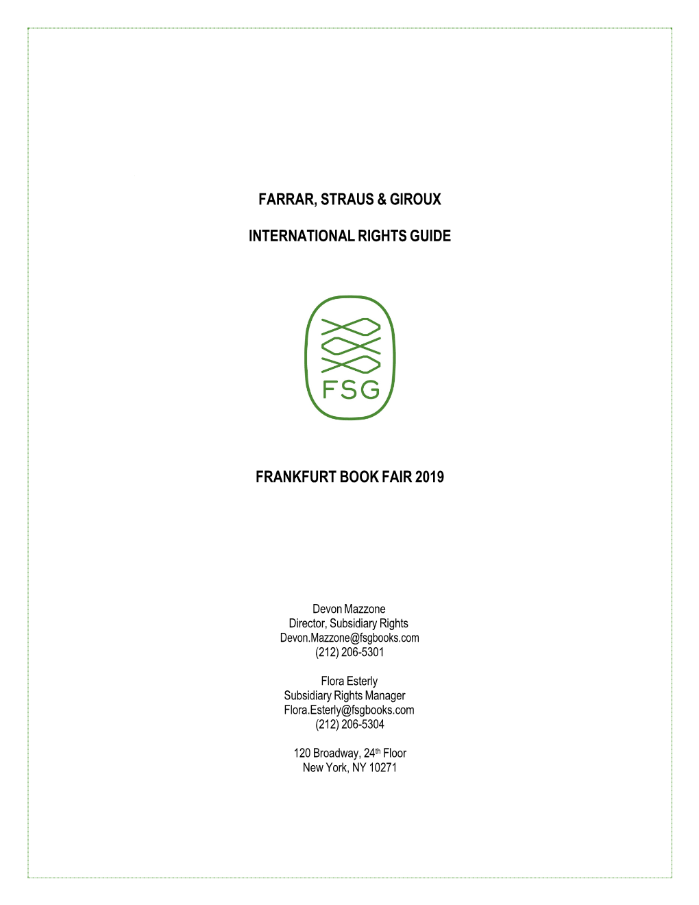 Farrar, Straus & Giroux International Rights Guide