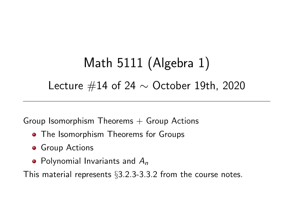 Math 5111 (Algebra 1) Lecture #14 of 24 ∼ October 19Th, 2020