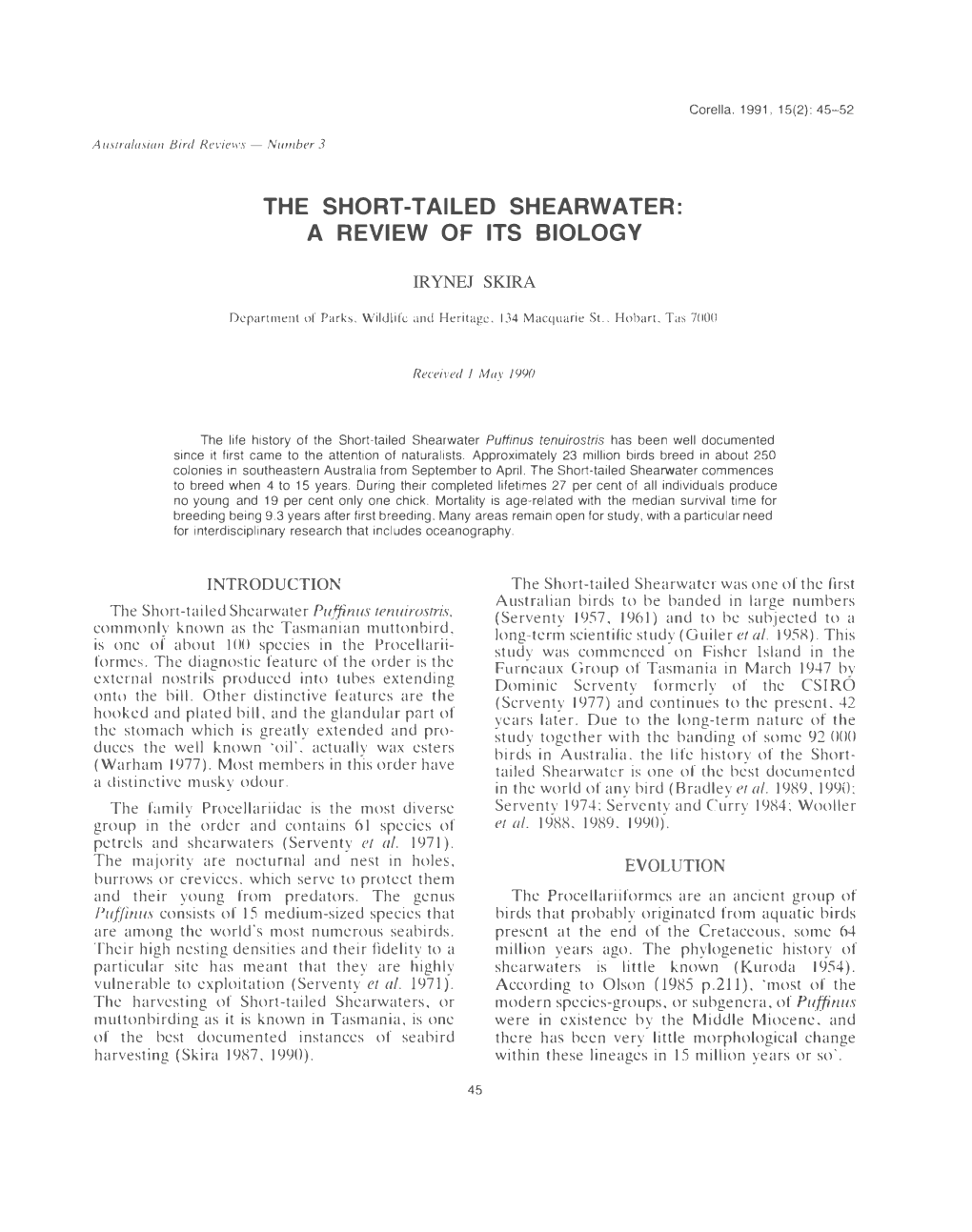 The Short-Tailed Shearwater: a Review of Its Biology