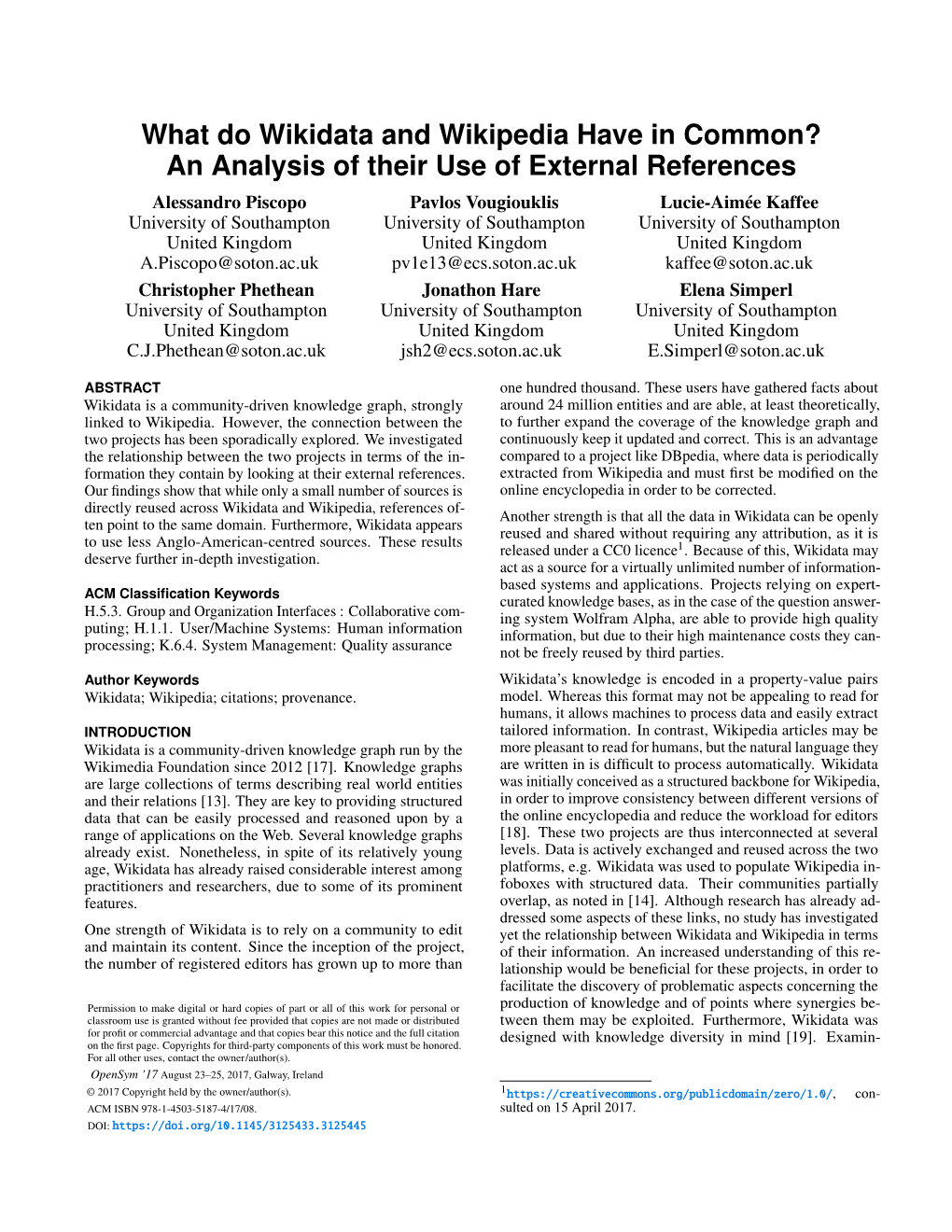 What Do Wikidata and Wikipedia Have in Common? an Analysis of Their Use of External References