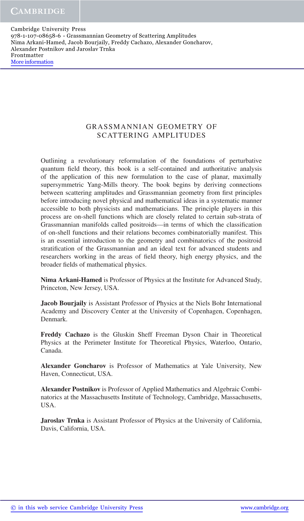 Grassmannian Geometry of Scattering Amplitudes