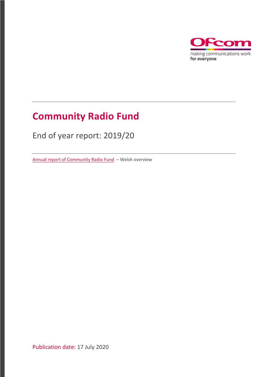 Ofcom Annual Report on Community Radio Fund 2019-20 (PDF, 240.5