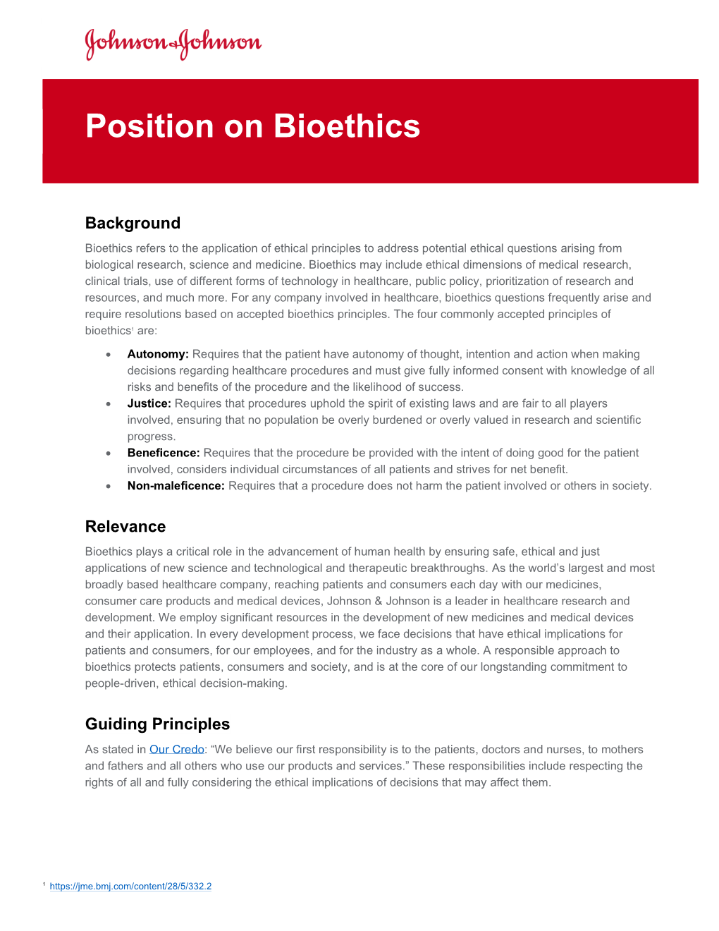 Position on Bioethics