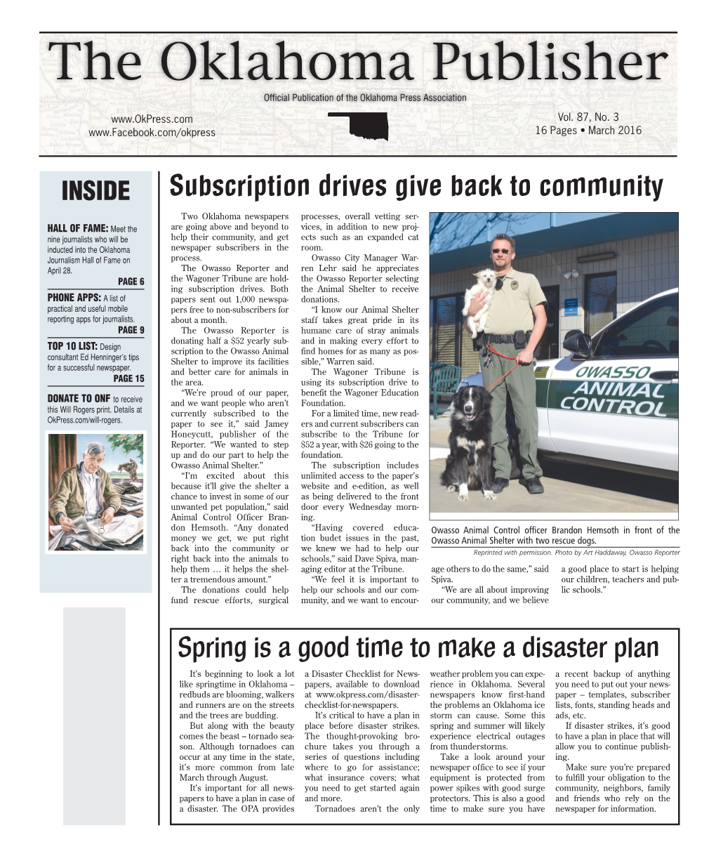 Publisher Official Publication of the Oklahoma Press Association