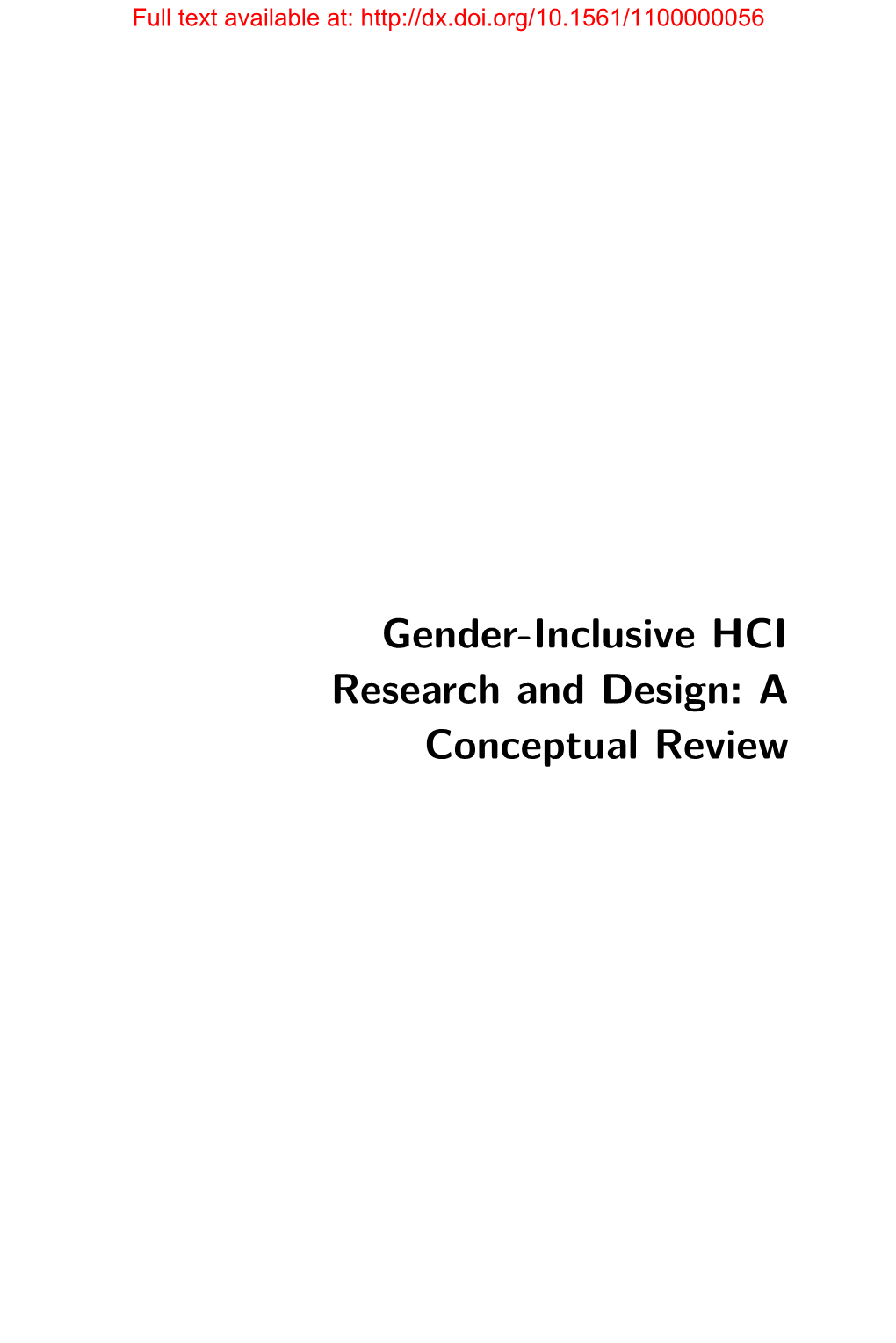 Gender-Inclusive HCI Research and Design: a Conceptual Review Full Text Available At