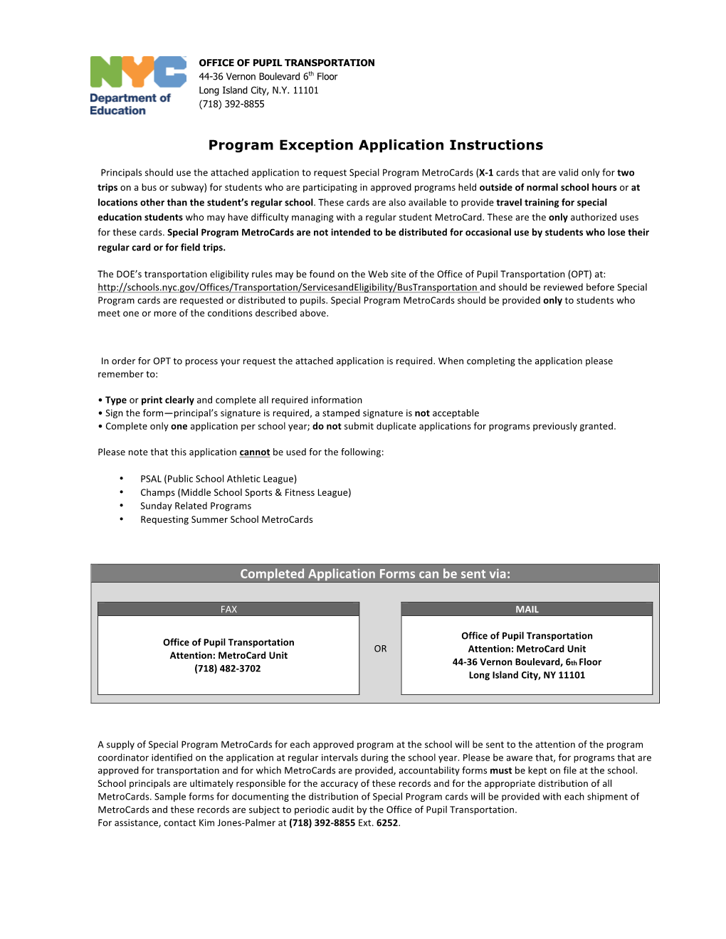 Program Exception Application Instructions