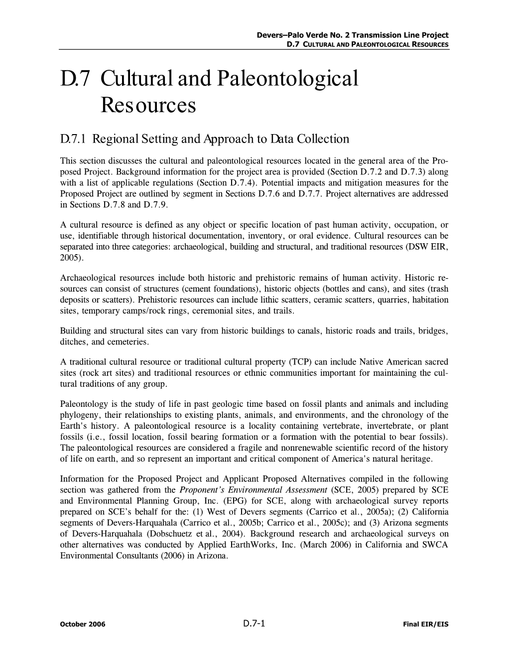 D.7 Cultural and Paleontological Resources