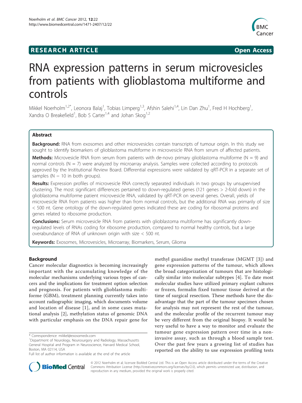 RNA Expression Patterns in Serum Microvesicles from Patients With