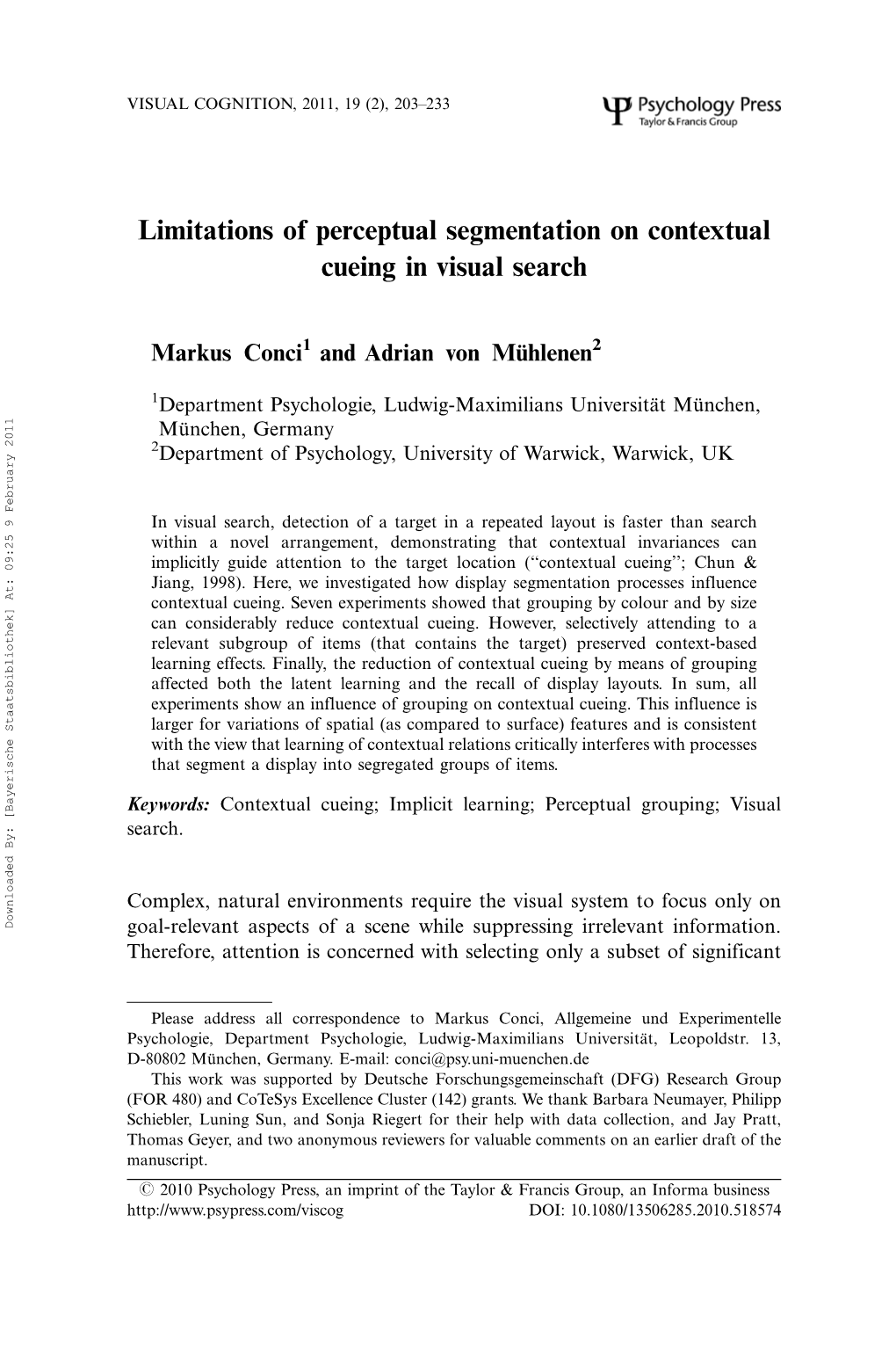 Limitations of Perceptual Segmentation on Contextual Cueing in Visual Search