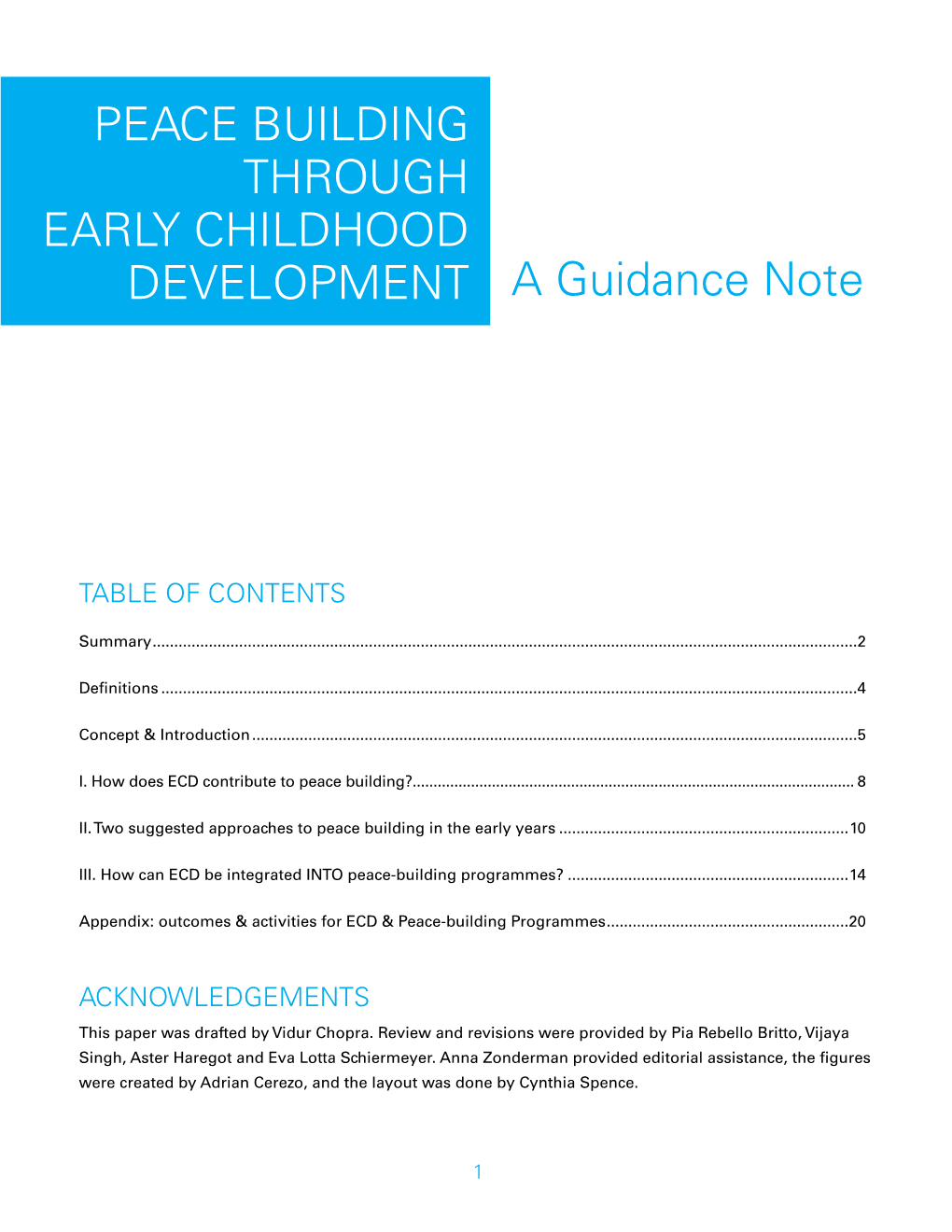 Peace Building Through Early Childhood Development a Guidance Note