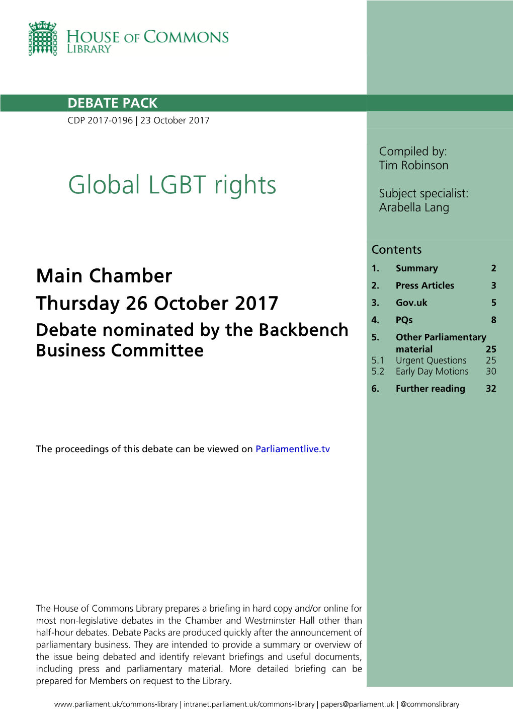 Global LGBT Rights Subject Specialist: Arabella Lang