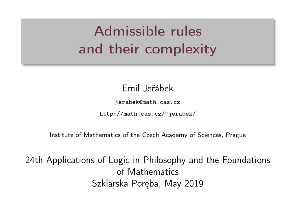 Admissible Rules and Their Complexity