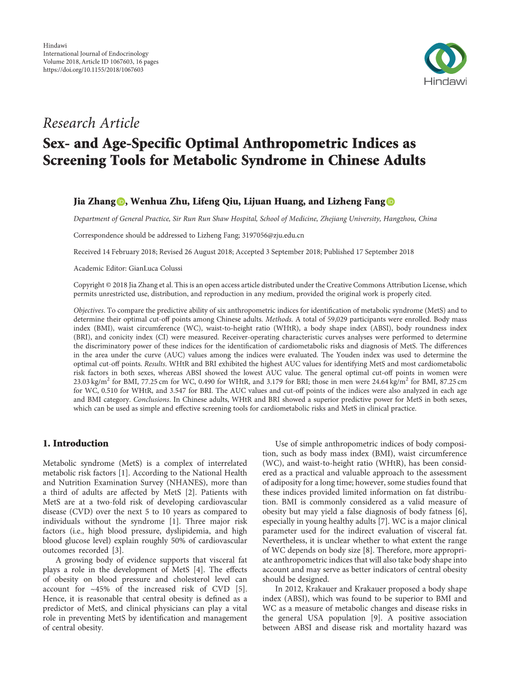 Sex-And Age-Specific Optimal Anthropometric Indices As