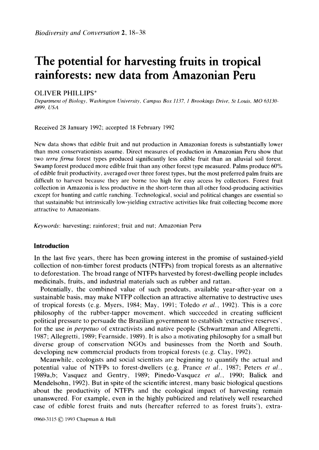 The Potential for Harvesting Fruits in Tropical Rainforests: New Data from Amazonian Peru